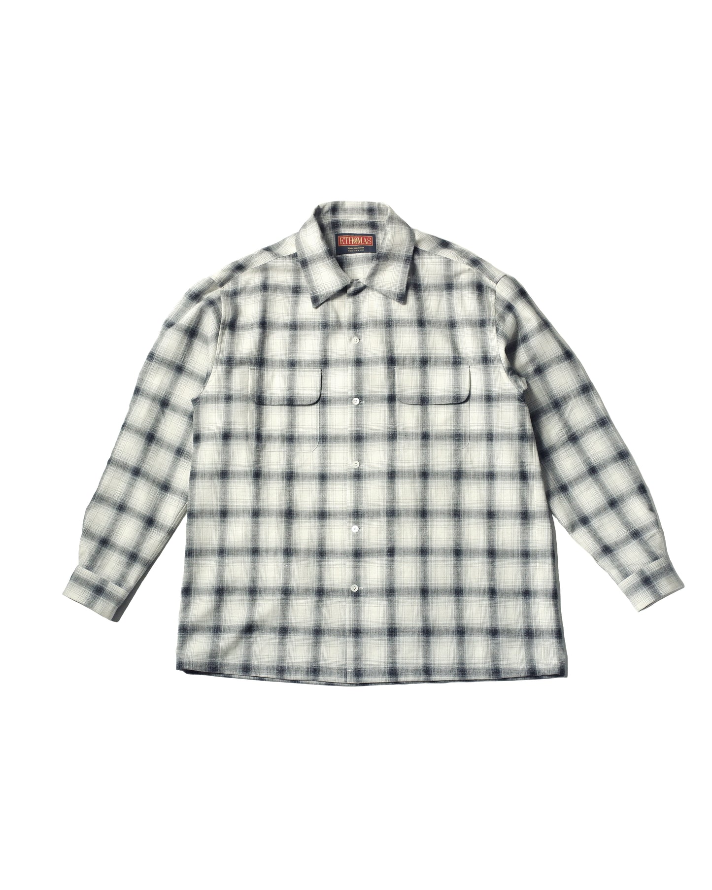 Ombre Check Open Collar Shirt / Black