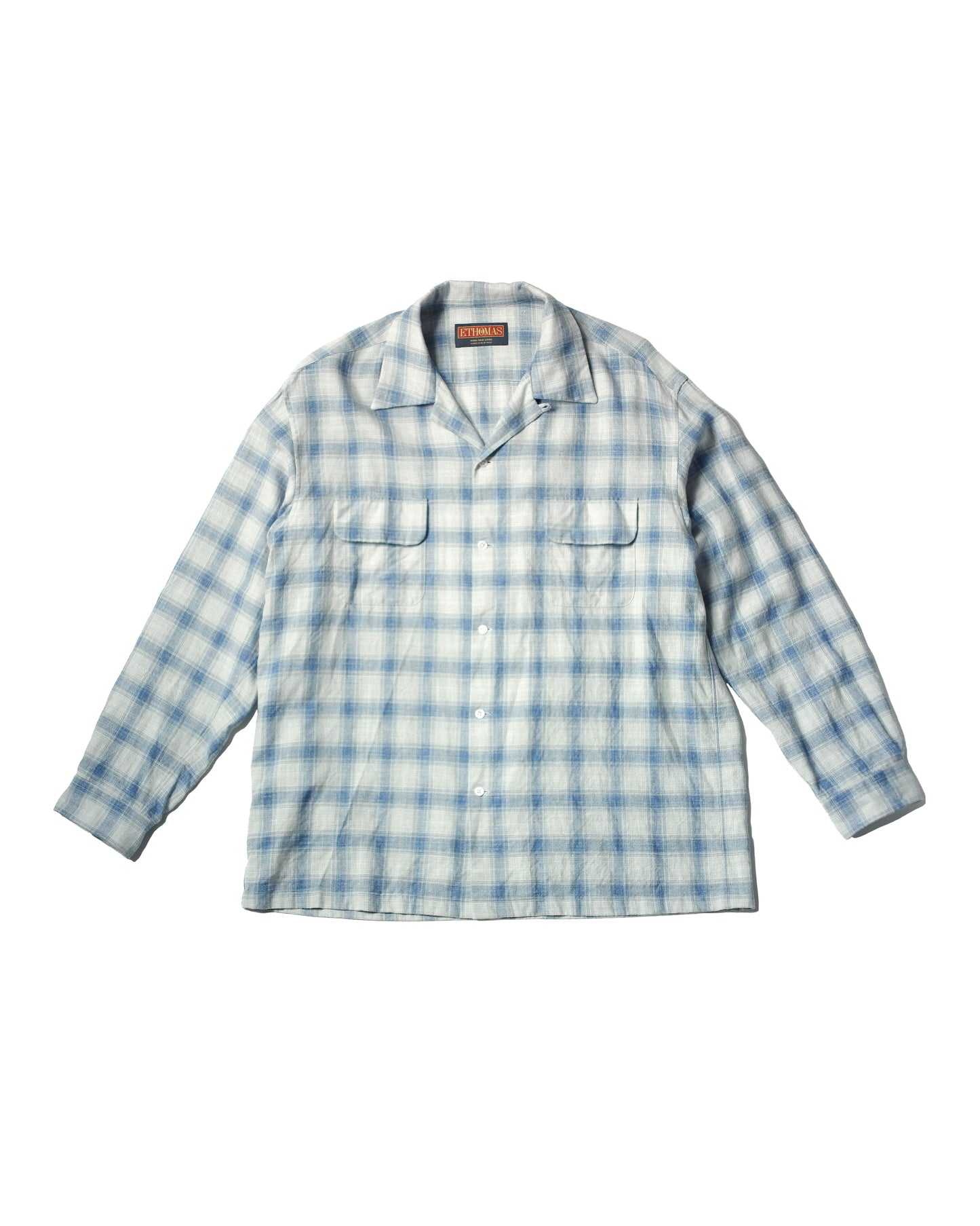Ombre Check Open Collar Shirt / Light Blue